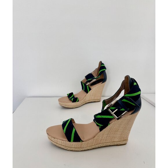 Tommy Hilfiger Shoes - Tommy Hilfiger Sandals 10 Wedge Navy Green Striped Espadrille Preppy Nautical